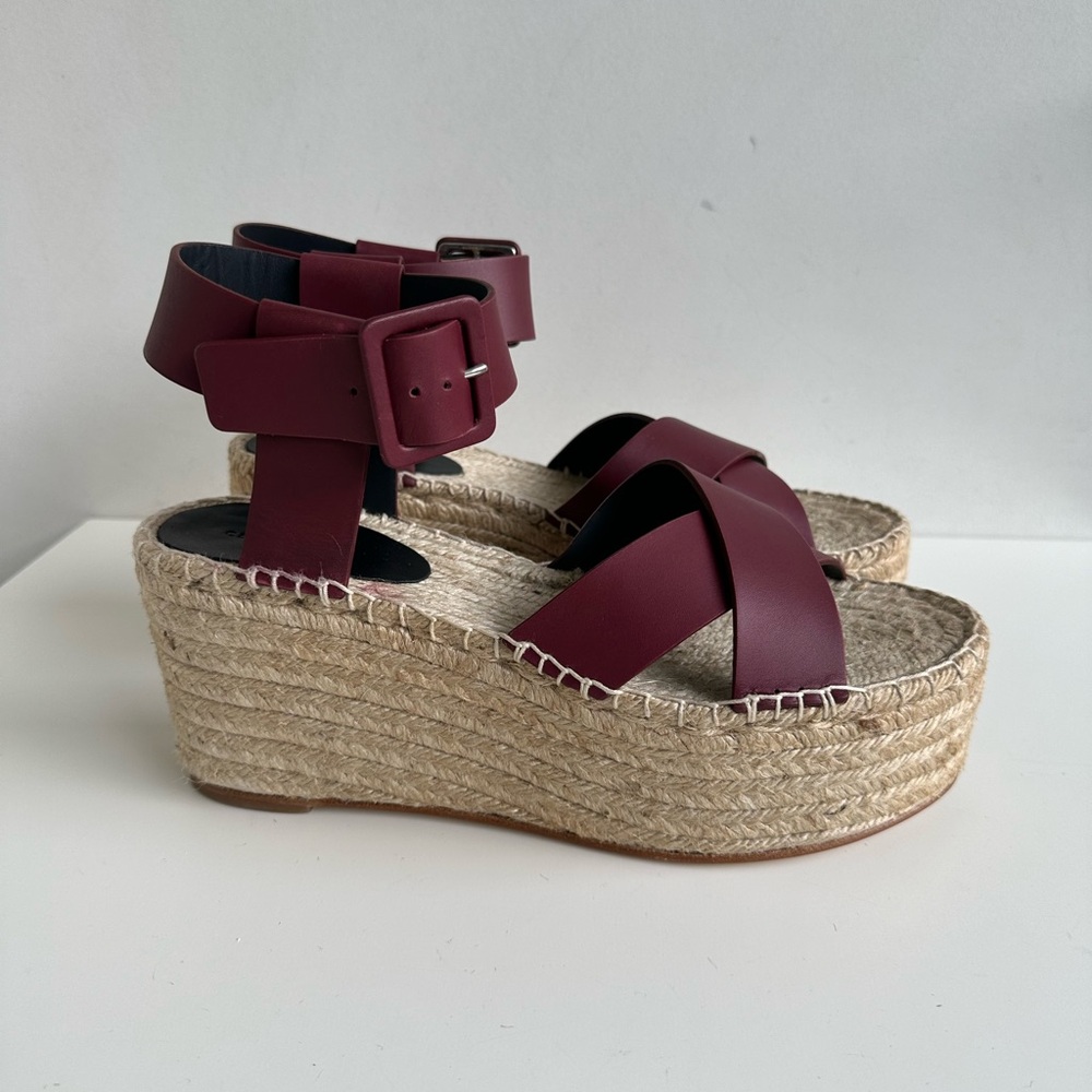 Celine Espadrilles Burgundy Leather Sandals Platform Shoes size 35 NEW